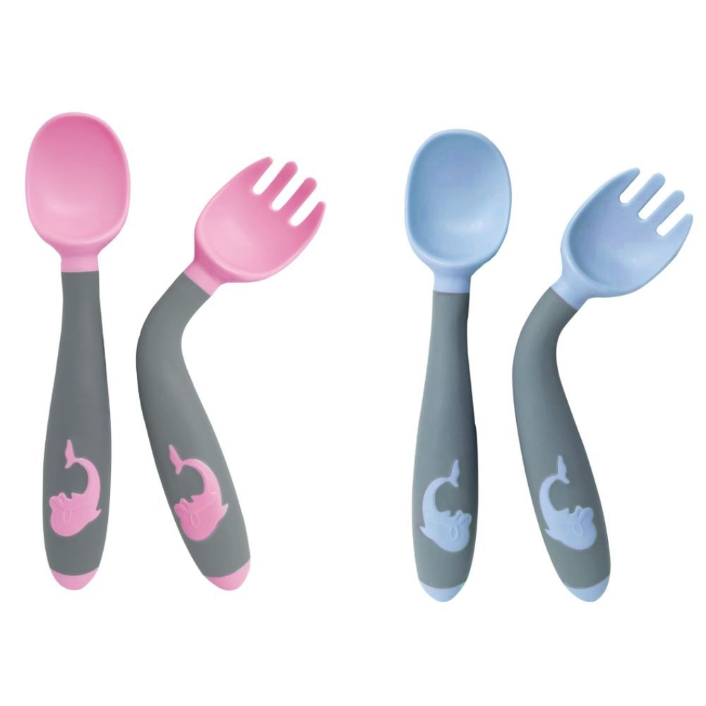 Kit Talher Garfo E Colher Infantil De Silicone Flexível Refeição Treinamento Transição Introdução Alimentar Bebê +6m