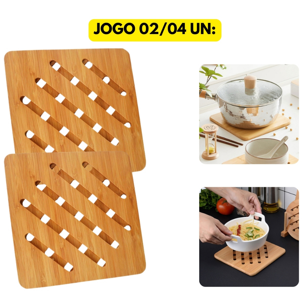 Jogo Kit 02/04 Descansos De Mesa Quadrado Bambu Panela Quente Mesa Posta Refeições Almoço ...