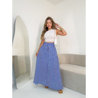 AM FASHION SAIA COM FENDA  COMPRITO  LISTRADO COM BOLSA CINDURA GROSSA MODA 2025 em Oferta na Shopee