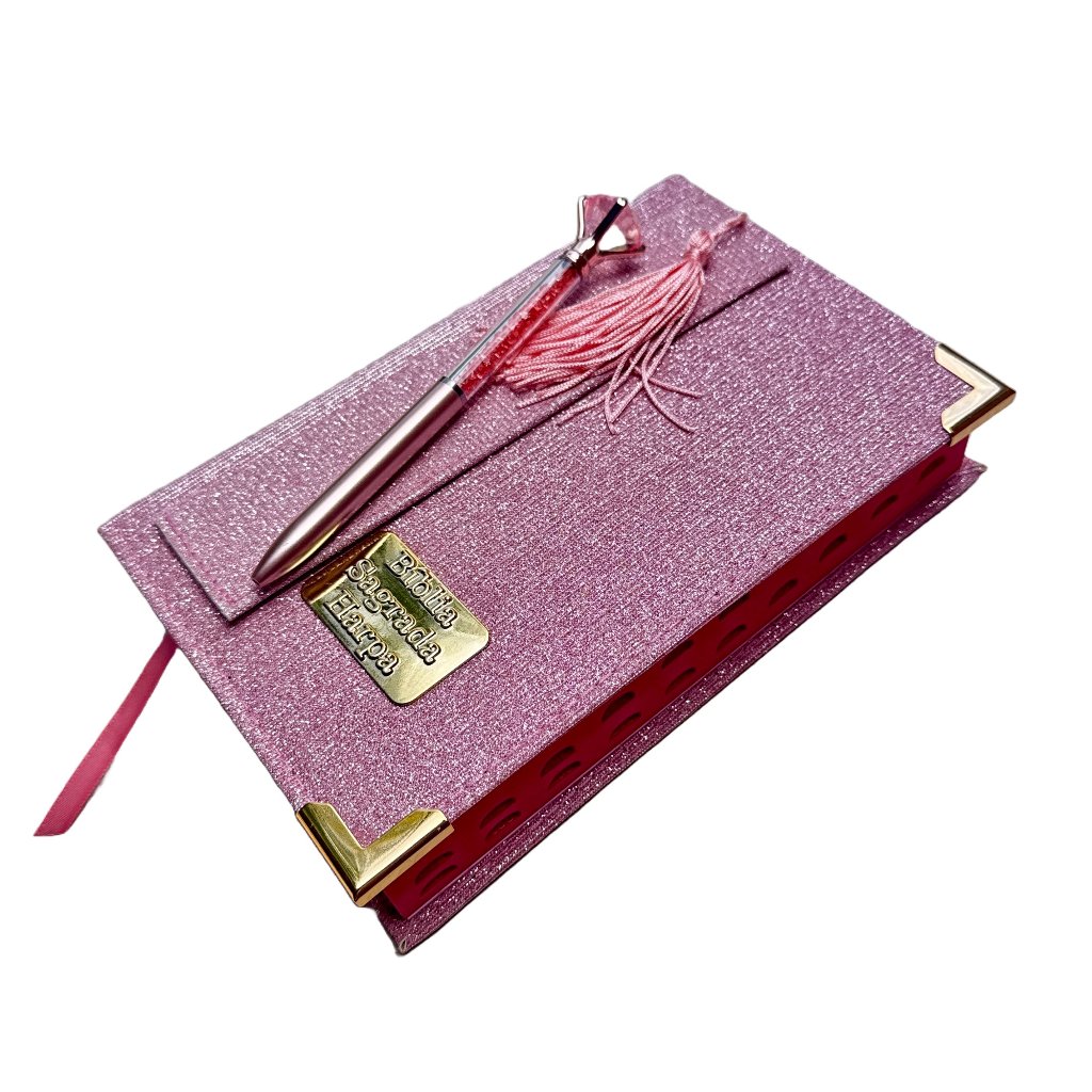 Biblia Evangelica Almeida Revista e Corrigada com Harpa Glitter 100%  Rosa Capa Dura Acolchada Cpp