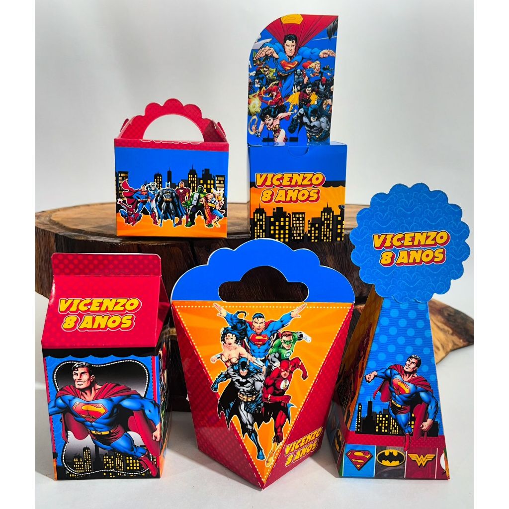 Kit Festa Personalizada LIGA DA JUSTIÇA - Caixinhas Personalizadas (PAPEL FOTOGRÁFICO 180G)