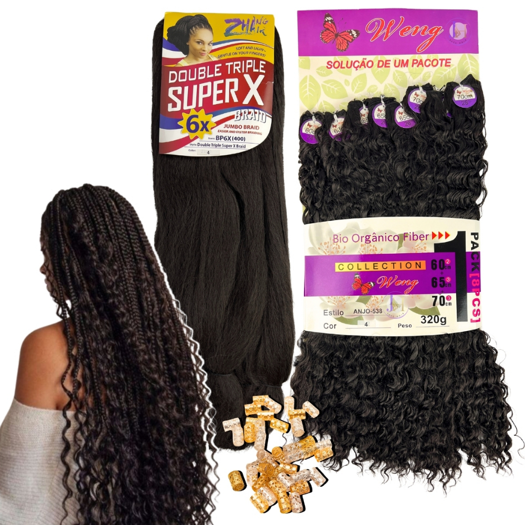 Kit Gypsy Cabelo Cacheado Orgânico Anjo Weng + Jumbo Super X + Anéis