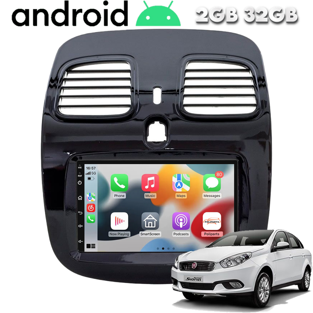Central Multimidia Android Palio Grand Siena Wifi Gps Bluetooth Espelhamento Carplay