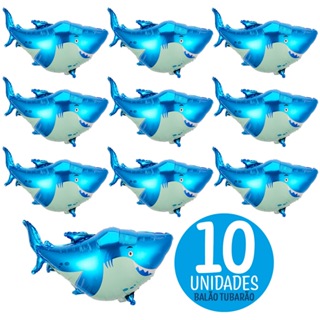 Kit 10 Balões Tubarão Azul Decoração Festa de Aniversário Baby Fundo do Mar Shark em Oferta na Shopee