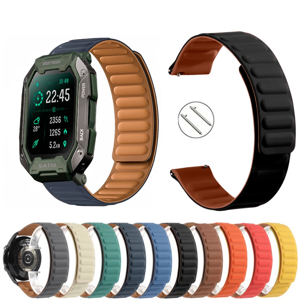 Pulseira 20mm Silicone Elos Imã Magnética para Smartwatch Mormaii Force de Engate Rapido