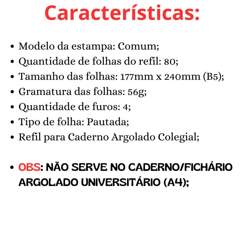 Refil Tiliflex Colegial Pautado, 17x24, 80 Fls, P/ Caderno Fichário Argolado Cartonado b5 - Tilibra