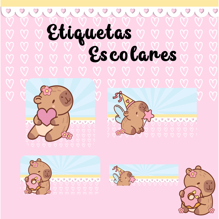 Etiqueta Escolar Personalizada CAPIVARA CUTE 115 unidades - Vários Temas em Oferta na Shopee