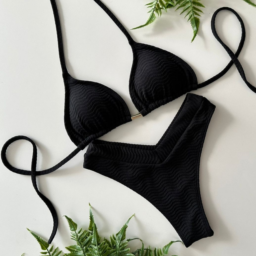 Biquíni Conjunto Top Cortininha Calcinha Asa Delta Cintura Alta em Oferta na Shopee