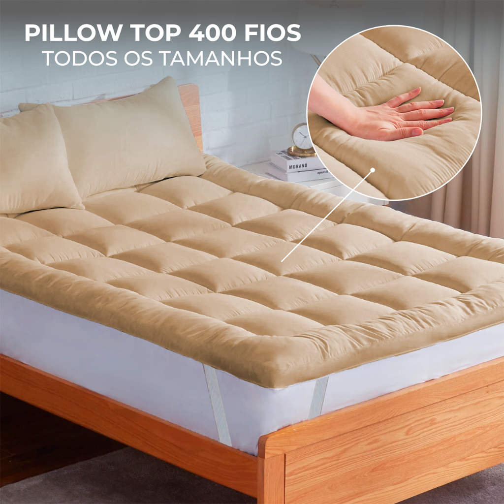 Protetor de Colchão Pillow Top 400 Fios Extra Macio Com Elástico nas Pontas em Oferta na Shopee