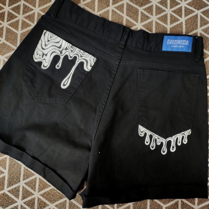 Short Jeans Preto Customizado Derretido Único 42