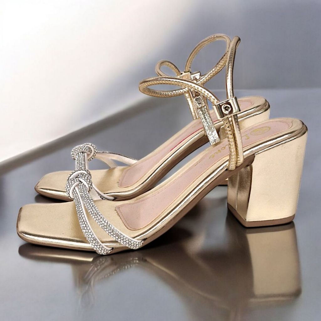 Sandália Salto Alto Bloco 7cm Feminina Traseiro Regulagem com Nó Strass Cristal em Oferta na Shopee
