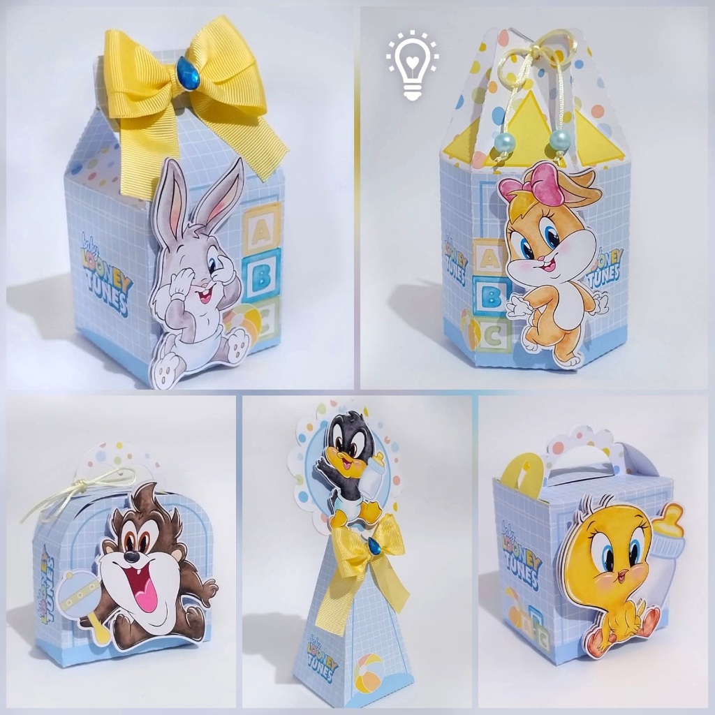 Kit Festa Baby Looney Tunes Personalizados | Lembrancinhas | Festa | Aniversário | Caixa Milk e Pirâmide | PEGUE E MONTE