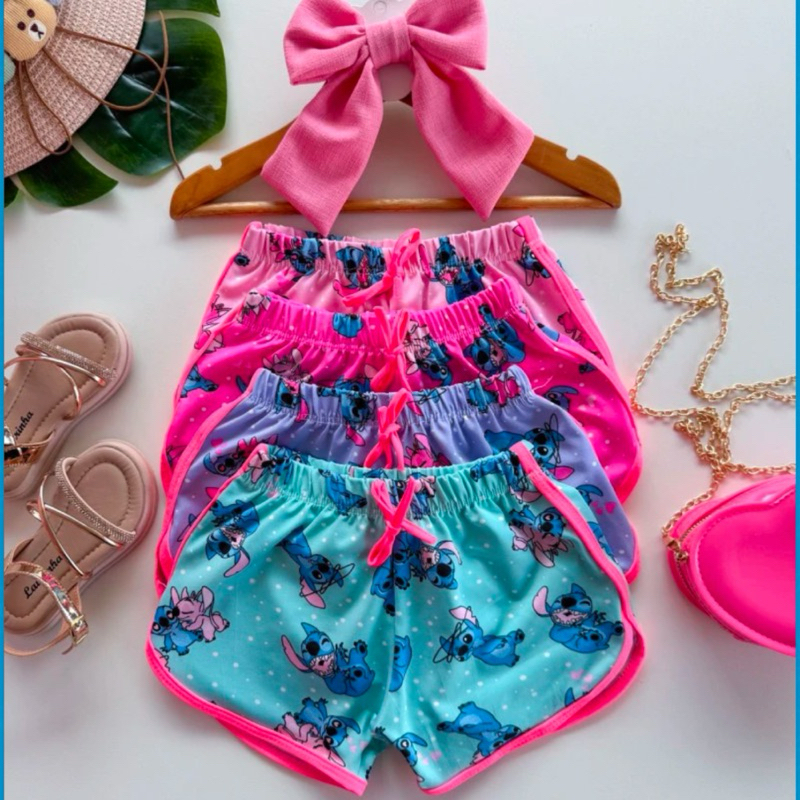 Kit 3 short verão infantil dia a dia estampas coloridas