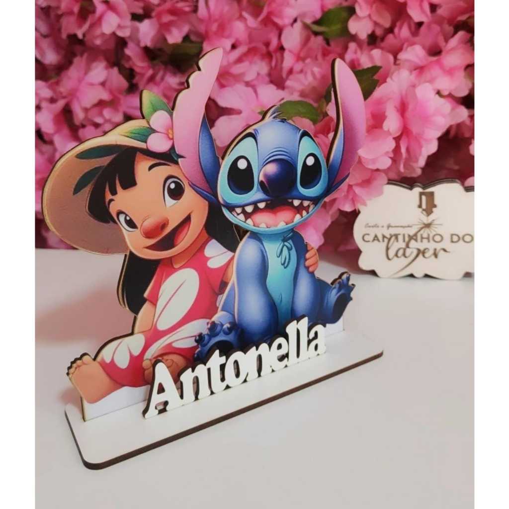 lembrancinha Centro de mesa Lilo e Stitch Personalizado com nome para aniversário em MDF adesivado