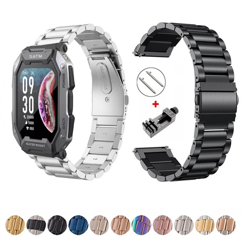 Pulseira de 20mm Metal Elos de aço inox para Smartwatch C20 de Engate Rapido