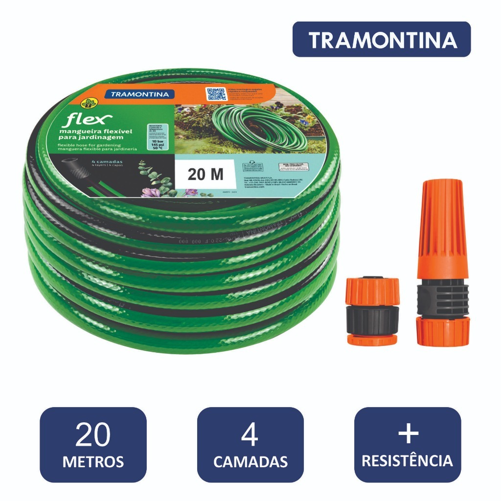 Mangueira Flex Para Jardinagem com Esguicho Em Pvc 3 Camadas Com 10 20 e 30 Metros Verde Tramontina em Oferta na Shopee