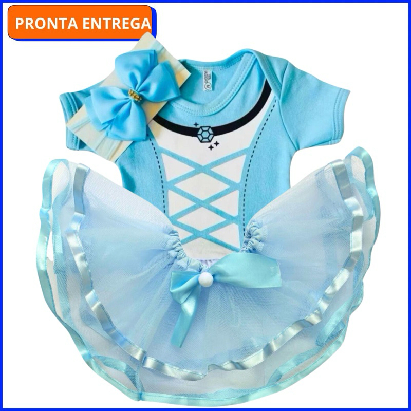 Body Bebê Menina Cinderela Temático+Laço+Tule em Oferta na Shopee