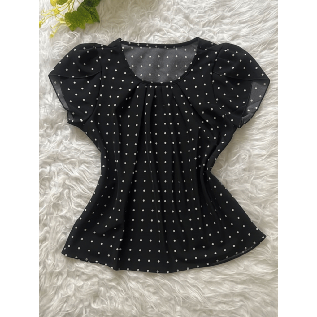 Blusa Blusinha poa bolinhas pipoca manga dois babados moda em Oferta na Shopee