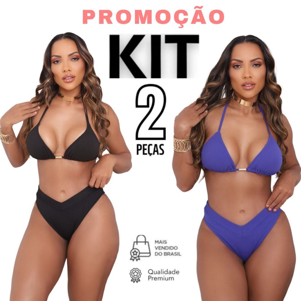 Kit 2 Biquíni Calcinha Asa Delta Cintura Alta Top Cortininha PROMOÇÃO em Oferta na Shopee
