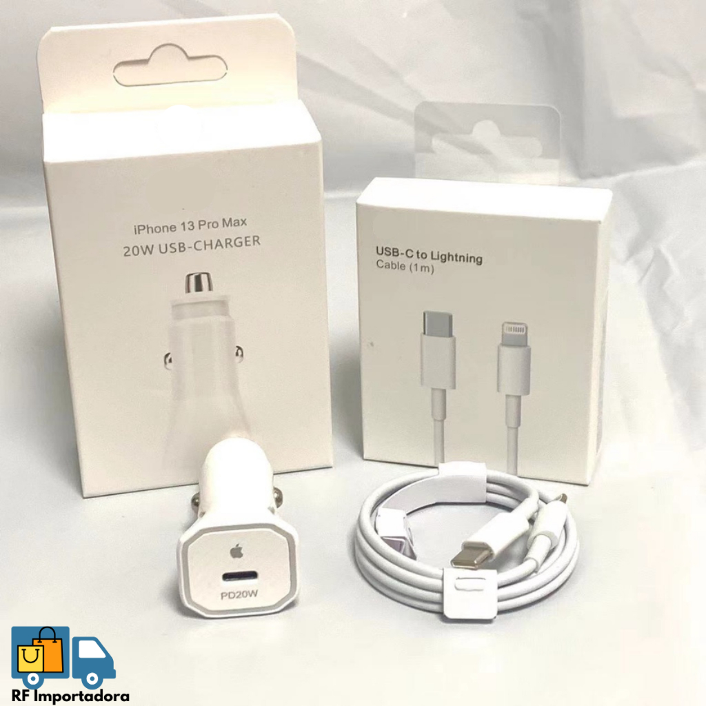 Carregador Veicular de iPhone Turbo 20W Apple Carregador de carro PD Tipo C Turbo X Lightning