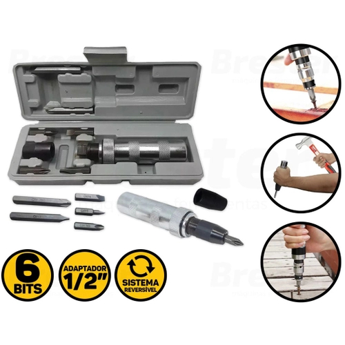 Chave De Impacto Manual 1/2 Pol. Profissional Com Bits Com 6 Peças + Maleta em Oferta na Shopee