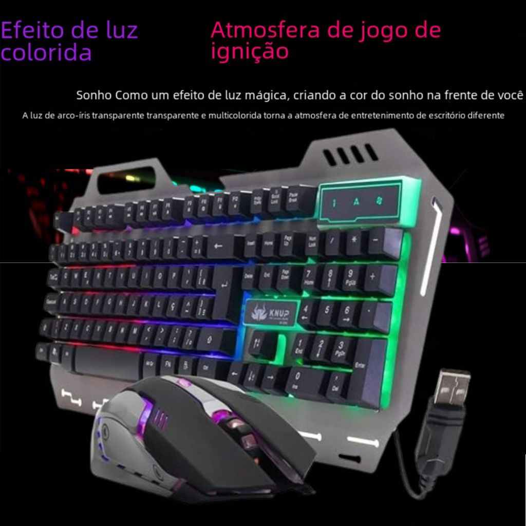 KNUP - Kit Teclado e Mouse Gamer USB com Led RGBe Suporte para Celular - Teclado Gamer Profissional