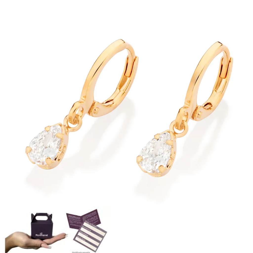 Brinco Argola Rommanel Banhada Ouro 18k Com Zircônias 527237 em Oferta na Shopee