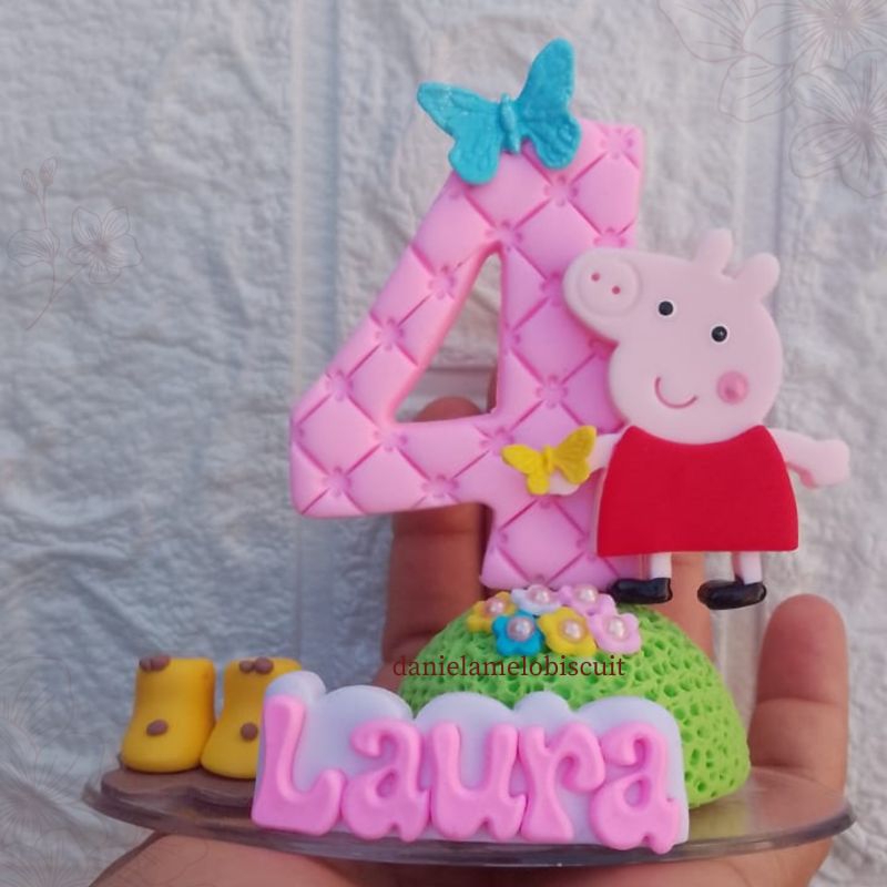 vela personalizada de biscuit Peppa rosa em Oferta na Shopee
