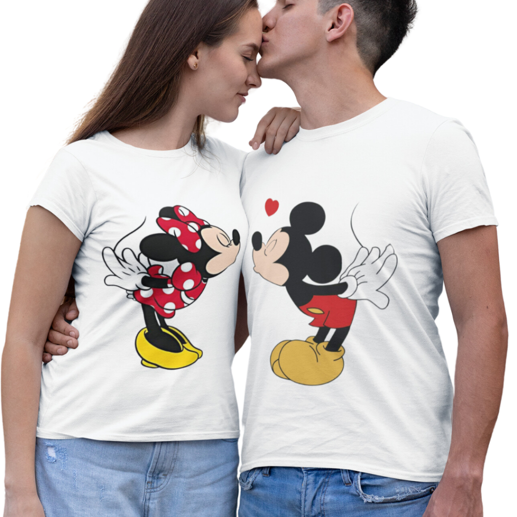 Kit camiseta casal namorados Mickey e Minnie, presente criativo, dia dos namorados, Poliéster do P ao Plus Size
