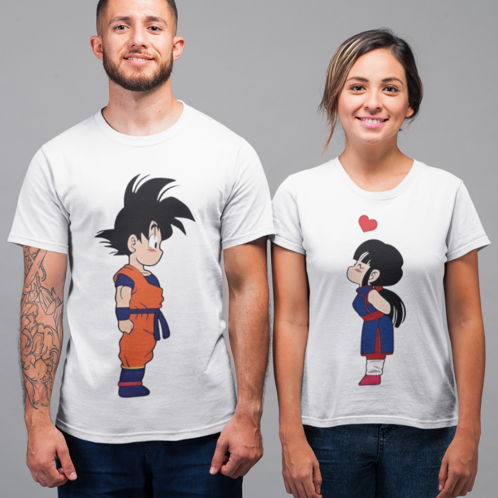 Kit camiseta casal Goku e Chichi, presente criativo dragon ball, dia dos namorados, Poliéster do P ao Plus Size