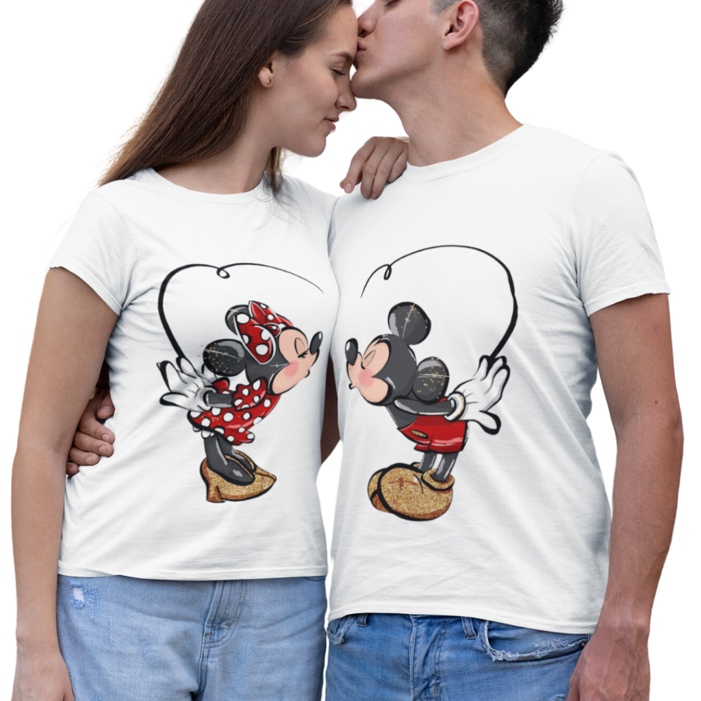 Kit camiseta casal namorados Mickey e Minnie Glitter, presente criativo, dia dos namorados, do P ao Plus Size