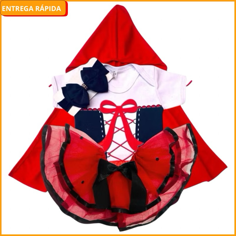 Body Bebê Chapeuzinho vermelho Temático Mêsversário Menina Laço + Tule em Oferta na Shopee