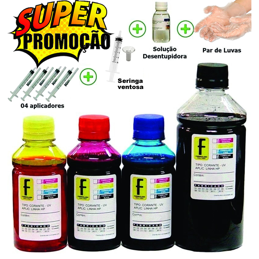 900ml Kit Tinta Recarga Cartucho Hp 2774  Cartucho 667 Com Sugador Desentupidor + Manual Instruções
