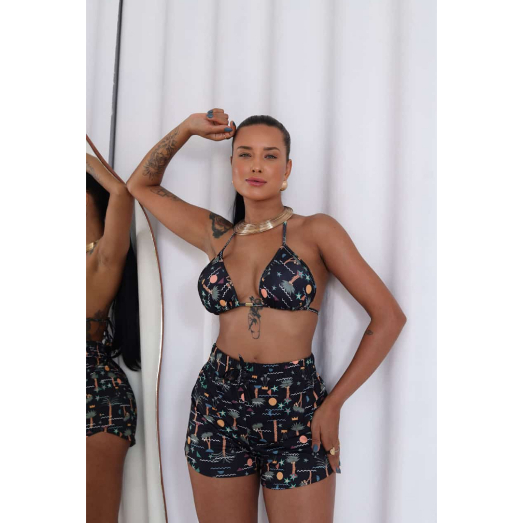 Biquini Trio Com Shorts Triquíni Moda Praia Feminino Premium - Kit 2 Conjutos
