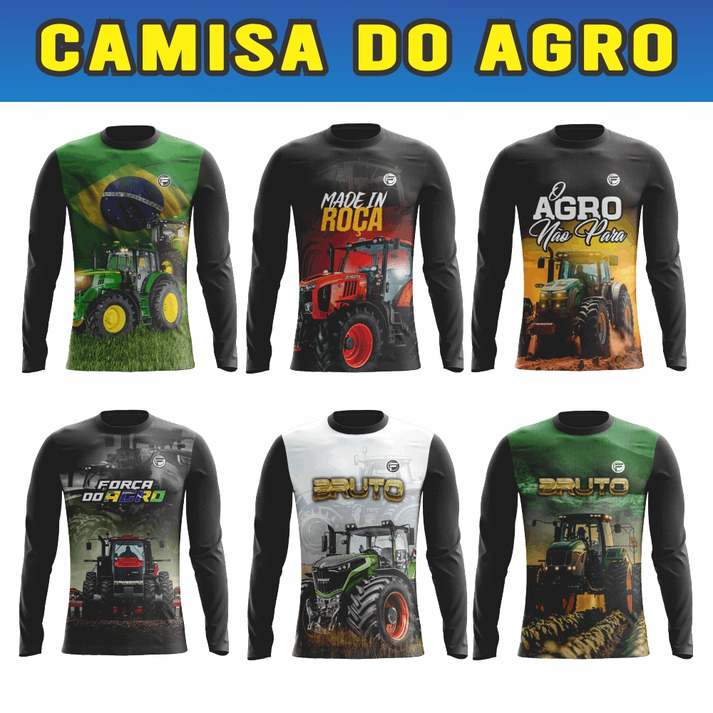 Camisa Camiseta do Agro Brasil Masculino UV Agropecuária Bruto Trator Blusa Proteção UV
