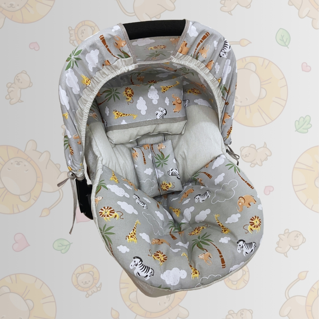 Capa de Bebê Conforto + Capota Solar + Protetores de Cinto e Travesseirinho 100% Algodão