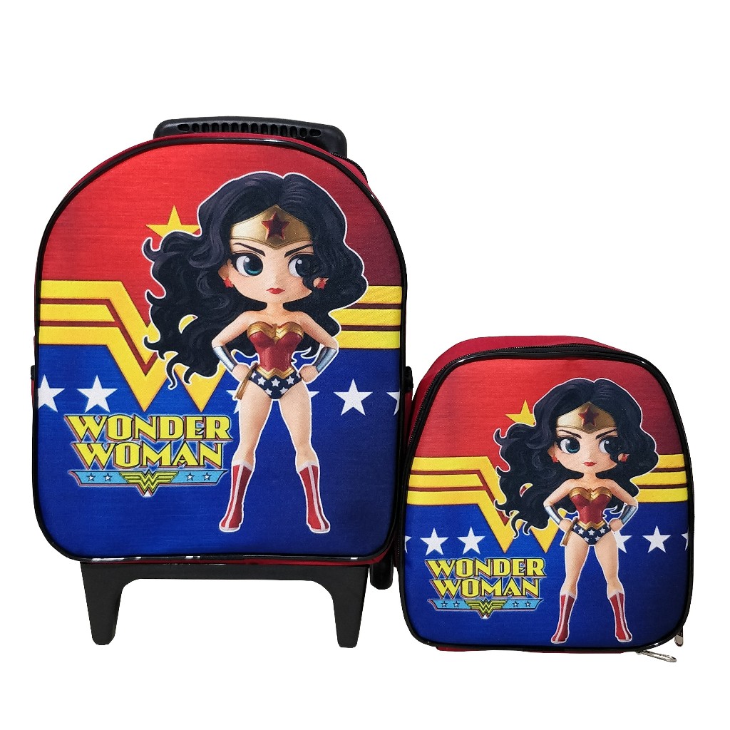 Kit Escolar Mochila Lancheira Carrinho Mulher Maravilha Baby Vermelha Menina em Oferta na Shopee