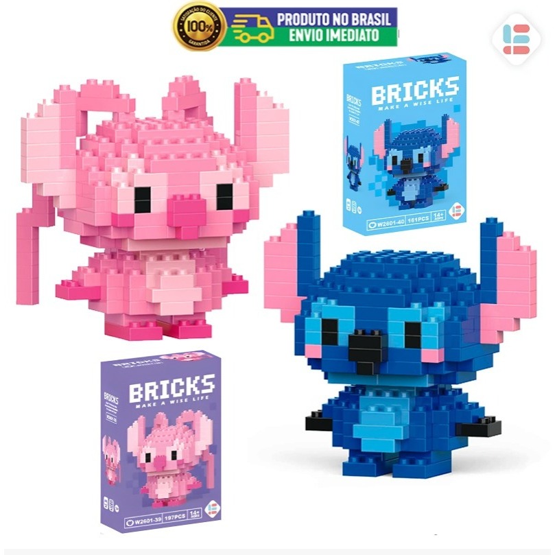 Combo de 2 Blocos de Montar Stitch e Angel Minifiguras Animal Brick Block Blocos de Construção Namorados Casal Brinquedo