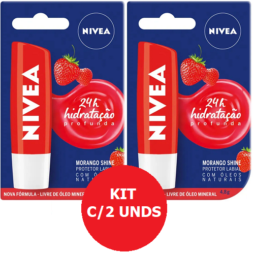 KIT C/02 HIDRATANTE LABIAL NIVEA MORANGO SHINE 4,8G em Oferta na Shopee