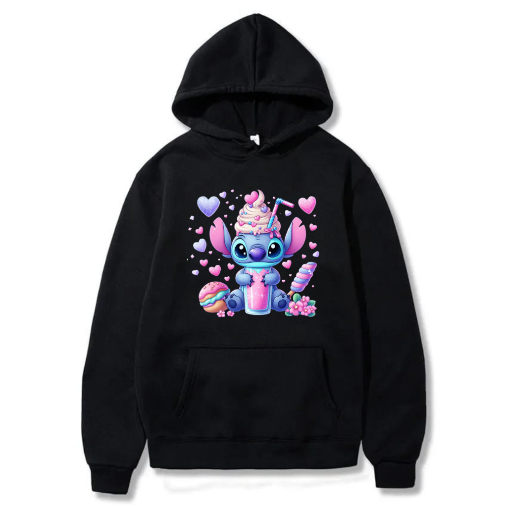 Blusa de Moletom Estampa Stitch Doces Canguru Algodão Lilo & Stitch Para Fã