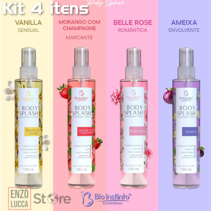 4 unid Desosodorante Colônia Body Splash  130ml - Bio Instinto