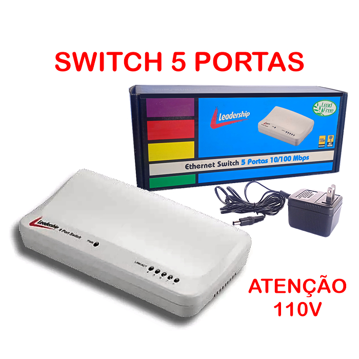 HUB SWITCH REDE ETHERNET 5 PORTAS RJ45 - 10/100 MBPS - 110V