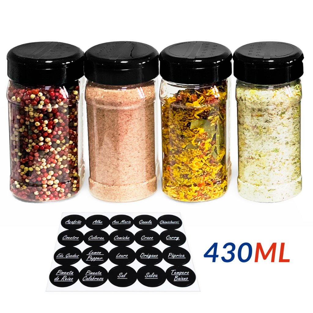 Pote para Sal Parrilha Hibisco Temperos Condimentos 430ml Tampa Dupla - 4 Unidades