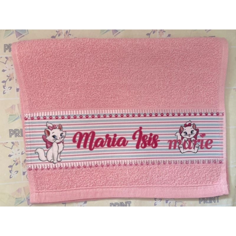 Toalhinha de Mão GATA MARIE Personalizada COM NOME - Toalha de Boca Escolar Lavabo Infantil