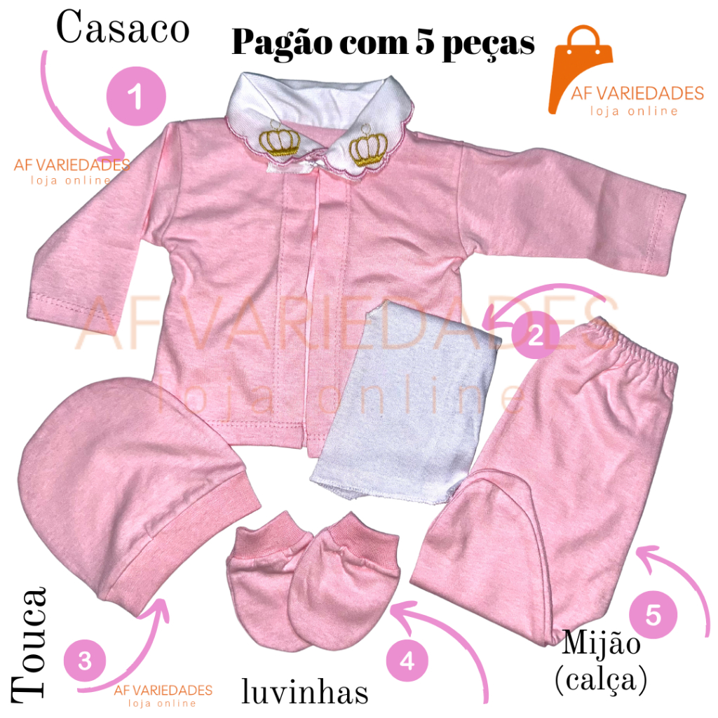 Conjunto Pagão 5 Peças Recém Nascido Menino Menina Kit Reborn em Oferta na Shopee