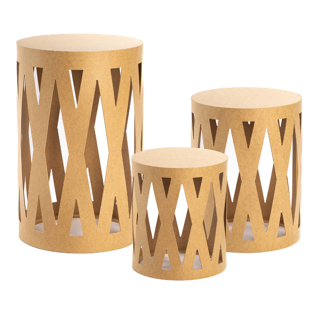 kit trio Mesa Cilindro X em MDF Cru KIT (P M G)  para Decoração Festas em Geral em Oferta na Shopee