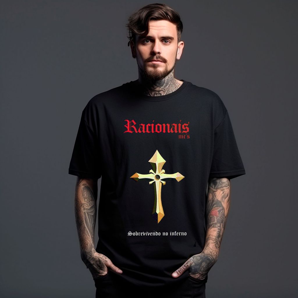 Camiseta Estampada Unissex Racionais MCs Cruz 100% Algodão