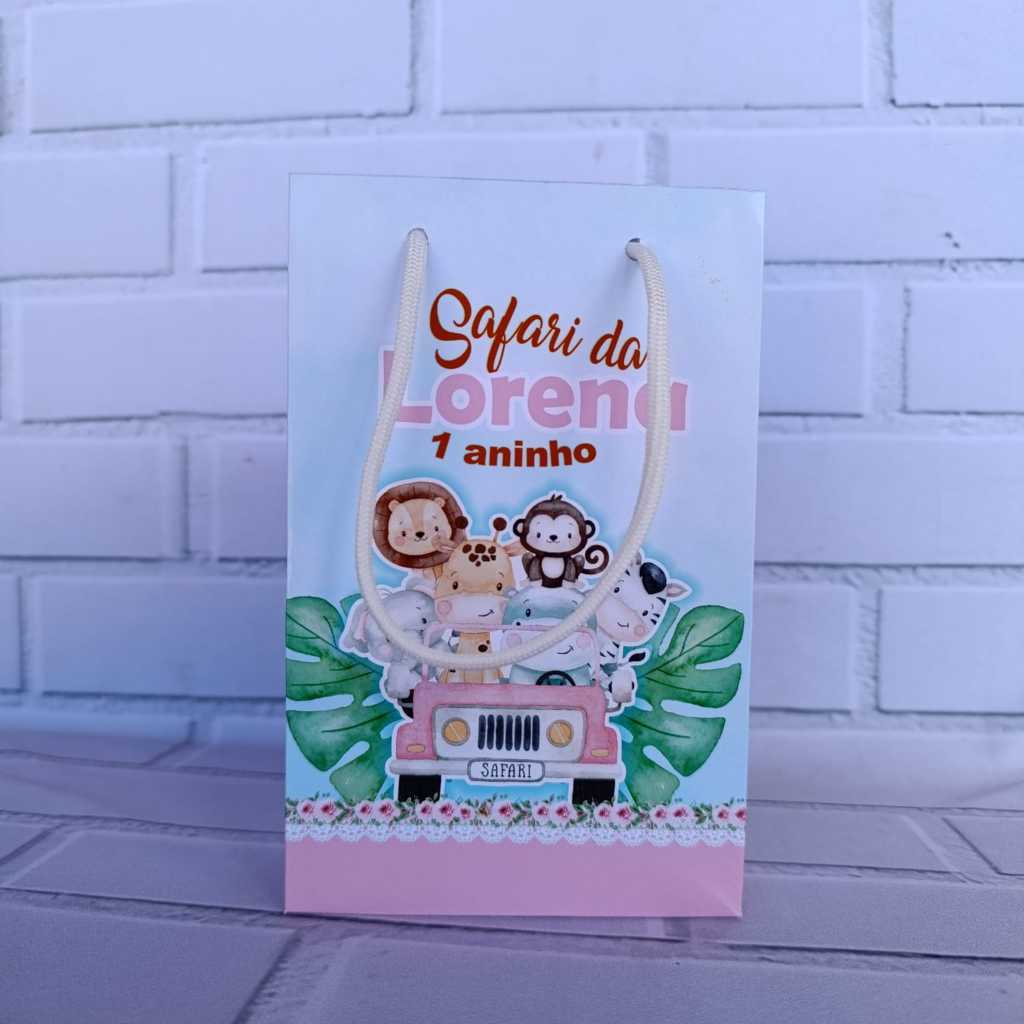 Sacolinha Personalizada safari menina\sacolinha surpresa lembrancinha safari menina