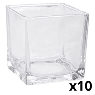 10 Potes para Vela Vidro Quadrado Mini Vaso Castiçal - 125ml em Oferta na Shopee