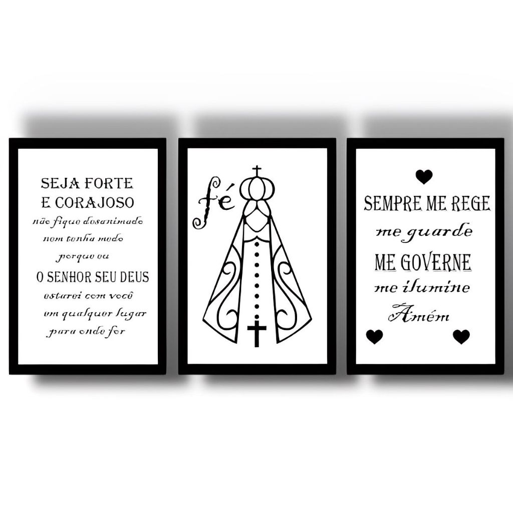Kit Quadros Decorativos 3 Peças Mosaico Placa Religiosa Nossa Senhora Aparecida Fé Gratidão
